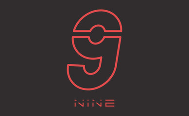 Number nine logo vector illustration. Red number 9 isolated on black background