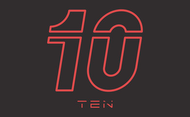 Number ten logo vector illustration. Red number 10 isolated on black background