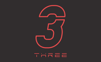 Number three logo vector illustration. Red number 3 isolated on black background