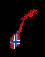 Hanging Norway flag in form of map. Kingdom of Norway. National flag concept.