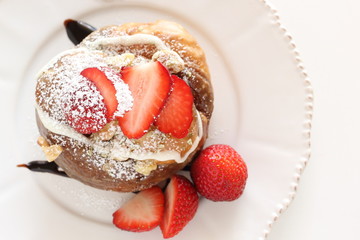 Homemade strawberry and caramel donut