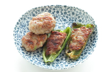 Chinese food, Stuffed green pepper with copy space