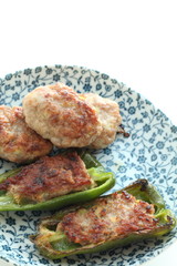 Chinese food, Stuffed green pepper with copy space