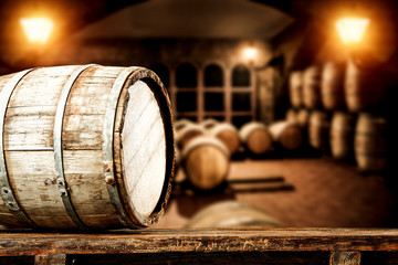 Wooden old barrel and free space for your decoration. 