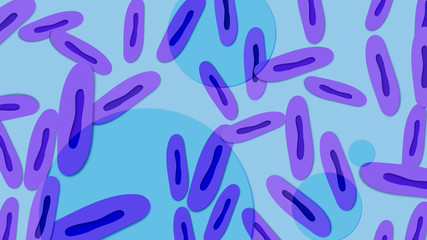 Abstract papercut scientific, medical, dynamic background using the forms of bacteria. Fluid under the microscope.