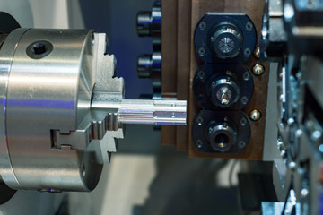 Modern lathe metalworking CNC machine.