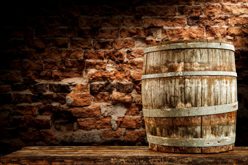 Wooden old barrel and free space for your decoration. 