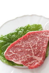 Freshness beef steak on dish with copy space