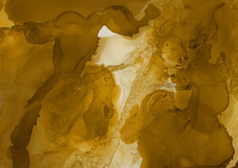 Hand painted gold alcohol ink background. Abstract delicate yellow texture. Contemporary wallpaper. 