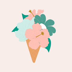 Beautiful ice cream and flowers illustration. Vector elements 