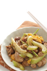 Chinese food, celery and pork stir fried for homemade comfort food image