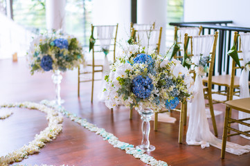 Flowers decorated in the wedding ceremony in the Chapel.