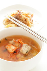 Korean food, Kimchi and meat ball soup