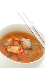 Korean food, Kimchi and meat ball soup