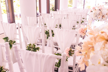 Flowers decorated in the wedding ceremony in the Chapel.