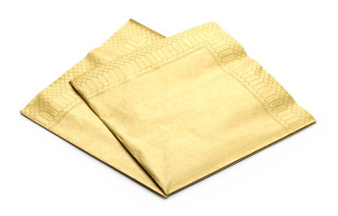 Golden paper napkin isolated on white background
