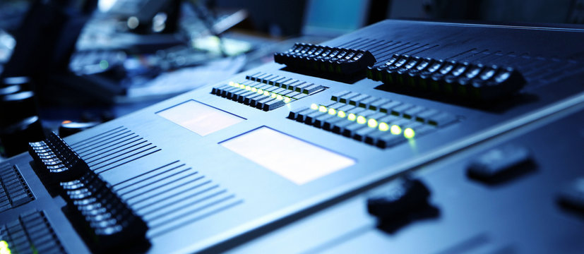 close ups on studio mixers used for media and events directing and recording studios