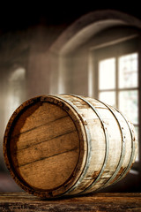 Wooden retro barrel and free space for your decoration 