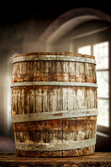 Wooden retro barrel and free space for your decoration 