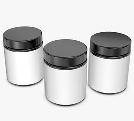 Realistic 3D jars rendering mockup on white background.3D Rendering