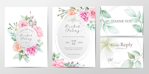Delicate floral wedding invitation cards template set