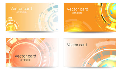 Business card template with geometric ornament on an orange background. Text frame. Abstract banner, design template. Techno style.