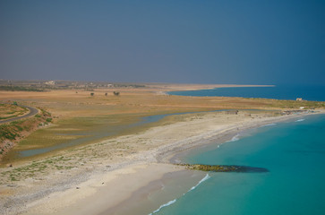 Panorama of Qalansiyah white sand beach, Soqotra island, Yemen