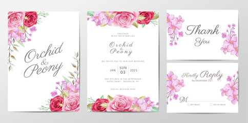 Cute flowers wedding invitation cards template set
