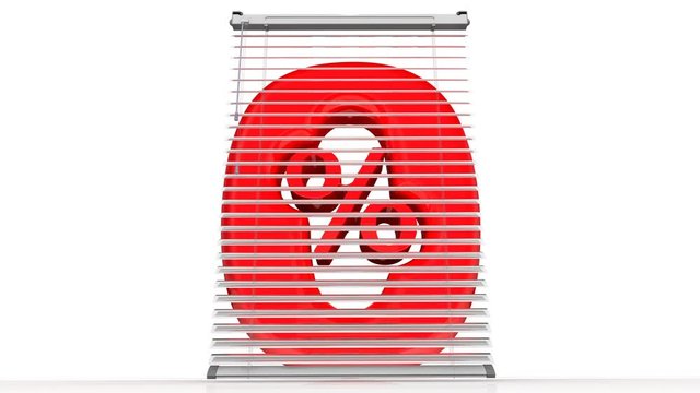 Hidden zero percent. The red zero percentage symbol stands behind opening and closing blinds. Footage video