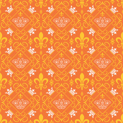 Orange background, seamless pattern in vintage style