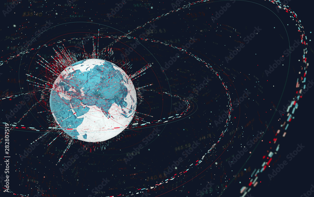 Leinwandbilder 3d data globe - abstract illustration of a scientific technology data network surrounding planet ear
