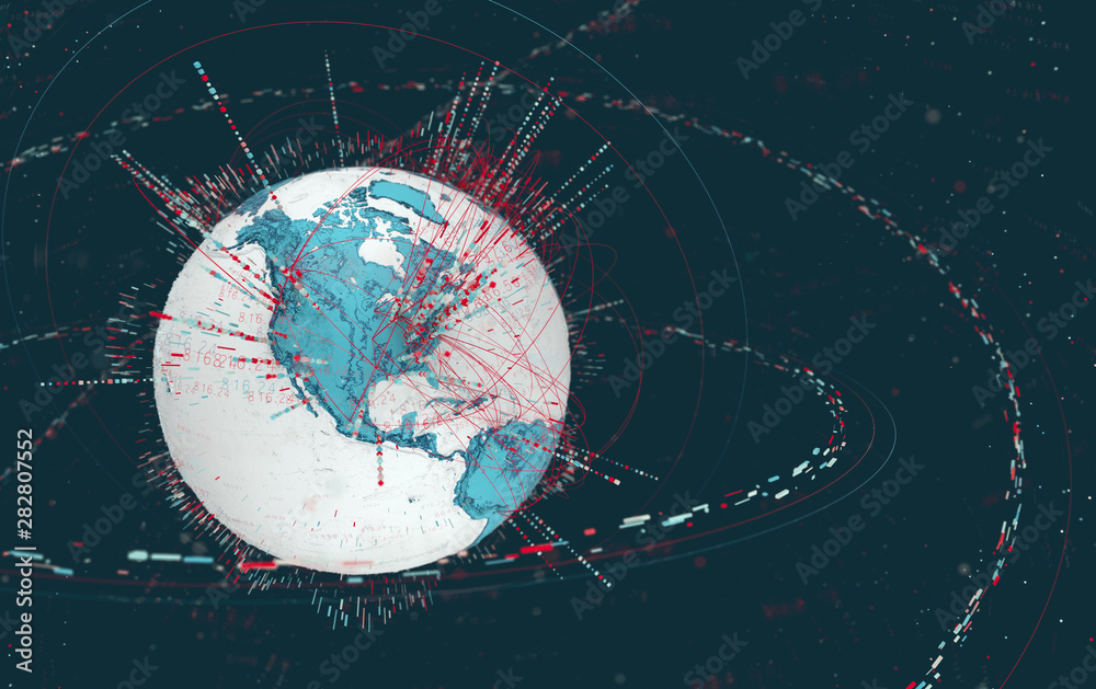 Leinwandbilder 3d data globe - abstract illustration of a scientific technology data network surrounding planet ear