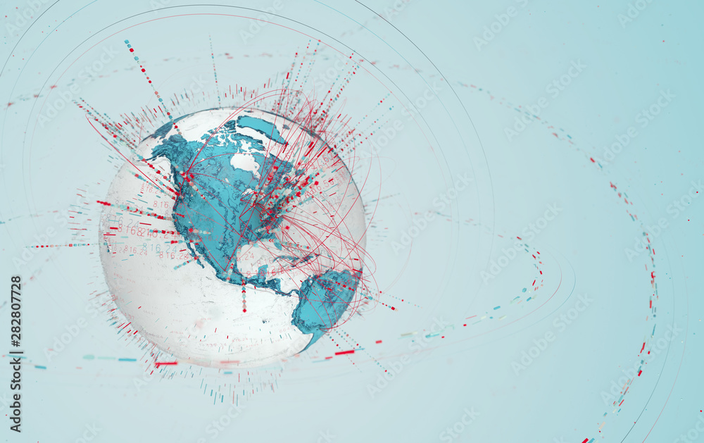 Leinwandbilder 3d data globe - abstract illustration of a scientific technology data network surrounding planet ear