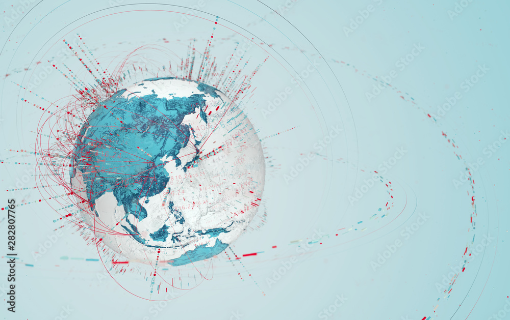 Leinwandbilder 3d data globe - abstract illustration of a scientific technology data network surrounding planet earth conveying connectivity, complexity and data flood of modern digital age