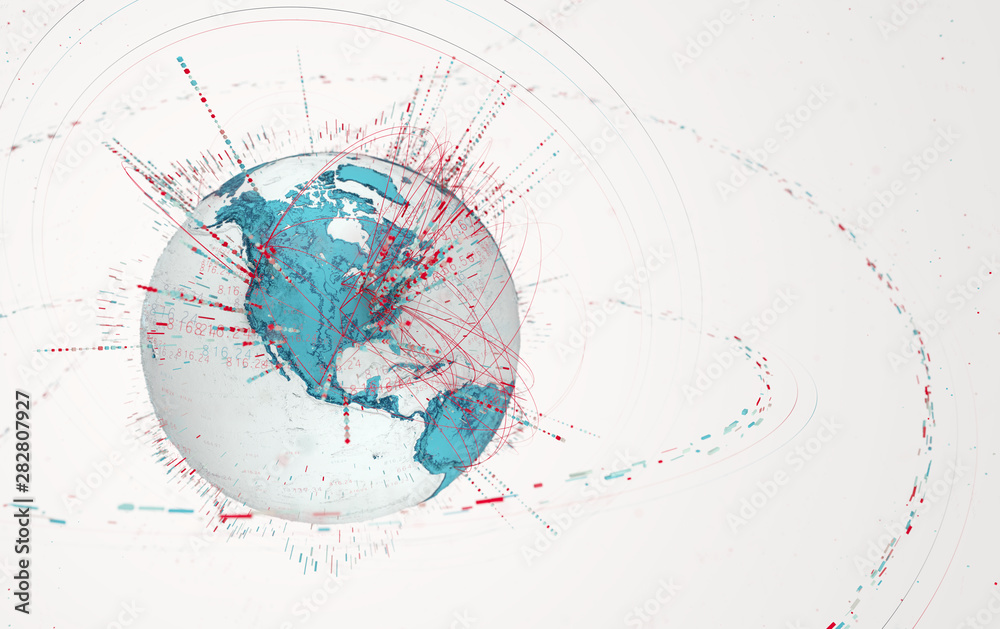 Leinwandbilder 3d data globe - abstract illustration of a scientific technology data network surrounding planet ear