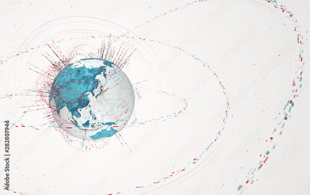 Leinwandbilder 3d data globe - abstract illustration of a scientific technology data network surrounding planet earth conveying connectivity, complexity and data flood of modern digital age