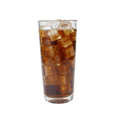 Glass of Cola Carbonated or Aerated Waters with ice cubes isolated on white background.drink and refreshment concept