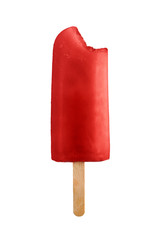 strawberry bitten ice lolly, isolated on white background