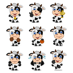 Set of funny cow in different sports and with prizes on white background - 282809138