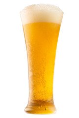 glass mug of fresh beer with foam isolated on white background