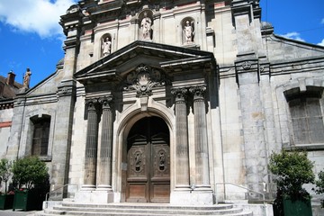 entrance to old aged catholic church in Fontainebleau