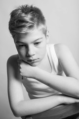 Fototapeta na wymiar Teenager boy. Black and white photo. Portrait.