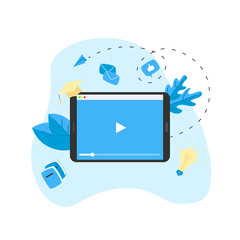 Webinar, internet conference, web based seminar, online education, e-learning flat design concept	