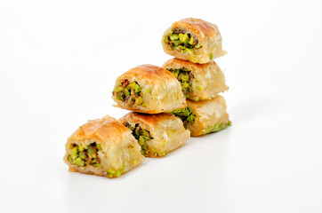 Turkish baklava. close up ready to eat turkish baklava