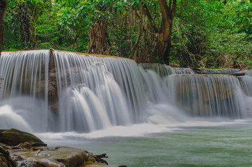 Erawan waterfall in rainny season