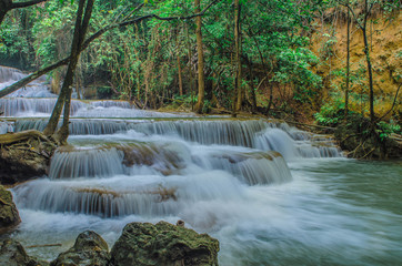 Erawan waterfall in rainny season