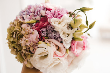 bouquet of pink, white and yellow flowers