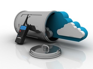 3d rendering latest Radio transceivers with cloud in bin