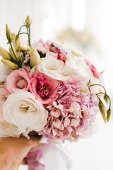 bouquet of pink, white and yellow flowers