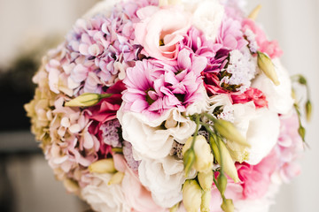 bouquet of pink, white and yellow flowers